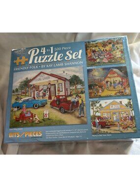 Bits And Pieces 4-In-1 Puzzle Set Friendly Folk Kay Lamb Shannon 500 Pieces New